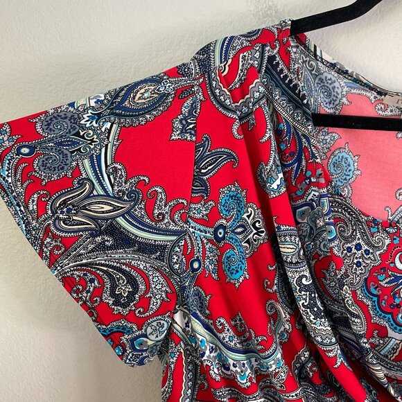 Roz & Ali Womens Plus 2X Paisley Drape Neck Top Stretch Shirt Short Sleeve - Picture 8 of 9